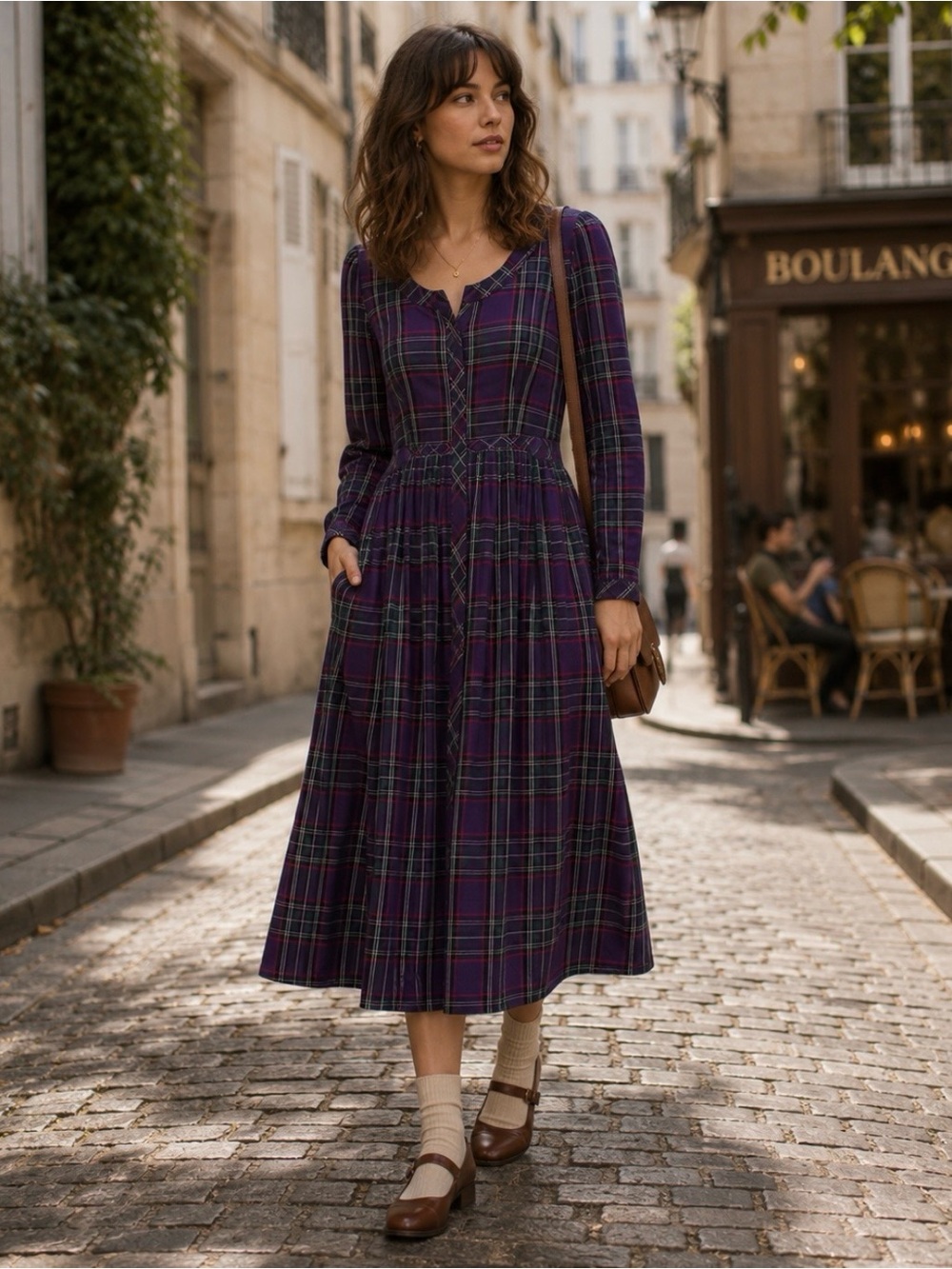 Vintage 80s Eileen West Purple Tartan Plaid Pleated Maxi Dress NWOT Small - Picture 4 of 16